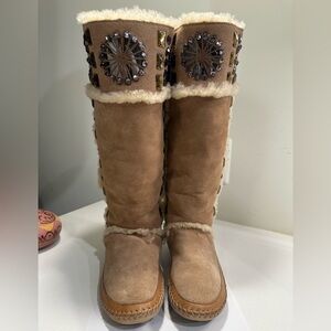 Tory Burch Suede Crystal Embellishments Boots Women 8 Knee High Shearling Boots